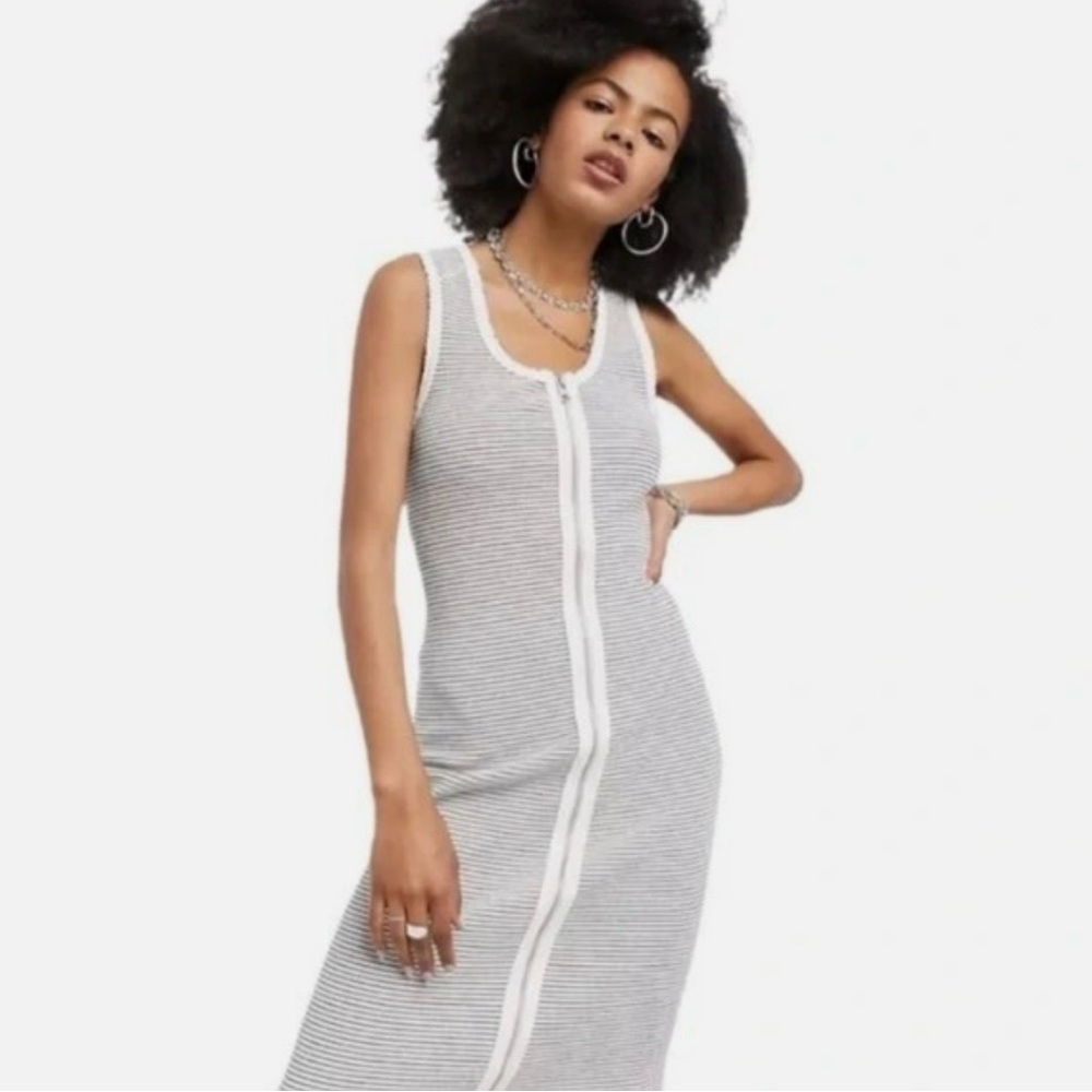 All Saints Alicia Black and White Striped tank Dress with full zipper size 4